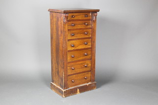 A Victorian rosewood Wellington chest of 7 long drawers, on a platform base 40 1/2"h x 28"w x 14"d 
