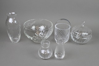 A Dartington Crystal fruit bowl 8", 3 vases, a bowl and cover and an ice pail