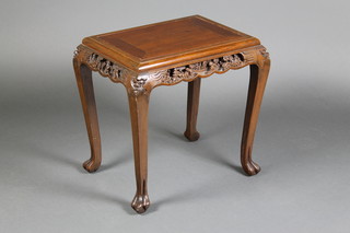 A rectangular Chinese carved rosewood table/piano stool 18"h x 19"w x 15"d 