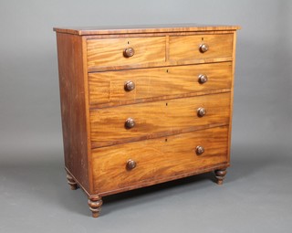 A Georgian mahogany chest of 2 short and 3 long drawers with tore handles raised on turned supports 43"h x 42"w x 20"d 