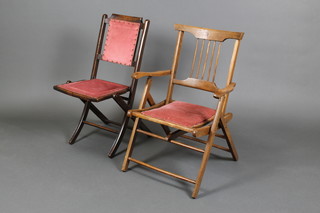 An Edwardian beech framed folding stick and rail back campaign chair together with a standard chair