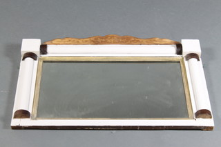 A rectangular plate mirror contained in a grey painted frame with columns to the sides 20 1/2" x 29" 