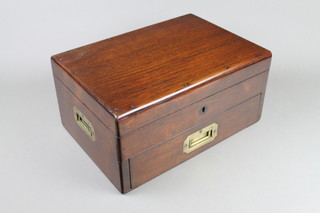 A Victorian rectangular mahogany box with hinged lid, the base fitted a drawer with brass countersunk handles, 7"h x 14"w x 10"d 