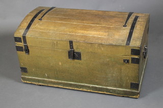 An Art Nouveau gold painted pine domed trunk with iron handles and hinges 18"h x 23"w x 17"d 