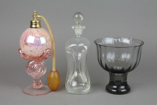 A Continental pink glass bulbous atomiser 8" and 2 other items