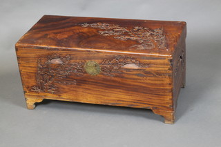 A carved camphor coffer with hinged lid 15"h x 31"w x 15"d 
