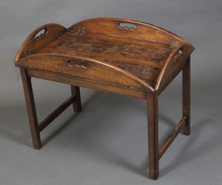 A Georgian style oak and mahogany folding butler's tray on stand 19"h x 36"w x 26"d 