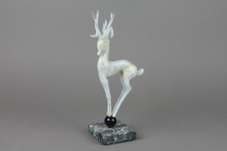 A Sabino style Art Deco glass figure of a faun on a marble base 9" 