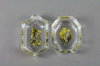 A pair of Baccarat hexagonal dishes decorated with flowers 2 1/2" 
