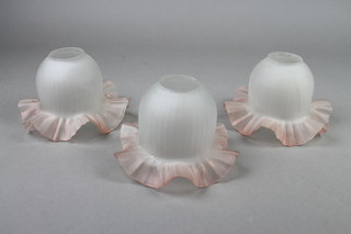 3 1920's pink glass light shades with wavy rims 4"