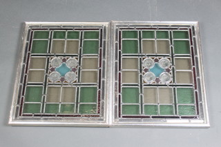 A pair of lead glazed stained glass panels 19" x 15" 