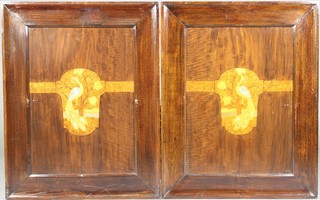 A pair of inlaid parquetry panels decorated birds 28" x 22" 