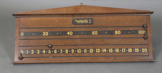 A Burroughes & Watts oak billiards score board 17" x 39"