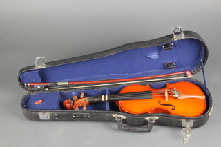 A childs Chinese violin The Stentor student, with 2 piece back 11 1/2" complete with bow 