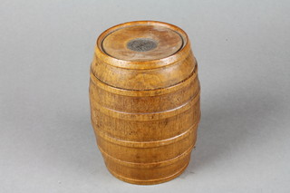 A circular teak trinket box in the form of a barrel formed from timbers of HMS Terrible 5" 