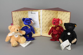 A Steiff replica 1912 teddybear 8", a Steiff Original Sophie bear 7", 2 Harrods 2007 Beanie Babies, all boxed 