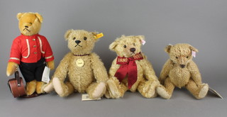 A Steiff 2005 Celebration bear 11", a Steiff Zertifikat bear 11", a Steiff Classic bear 13" and a Schuko bell boy bear