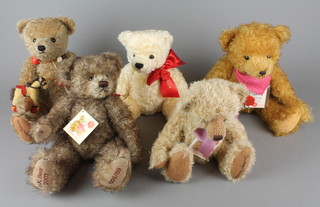 A Herman Urkunde limited edition Oskar bear, Herman UK bears 2007, 2008 and 2009 (2009 with signature to foot), a brown Herman bear with rocking horse and signature to foot   