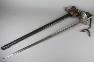 Hawksworth Sheffield.  A George V "Light Infantry" Officer's sword with 32 1/2" blade, black scabbard 