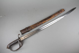 A 19th Century Infantry Officer's sword with 31" blade, with triple bar guard, (scabbard f)