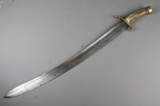 A 19th Century Continental hunting sword with 22" curved blade and stag horn grip 