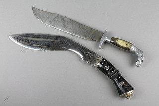 A reproduction bowie knife with 9 1/2" blade and a reproduction Kukri