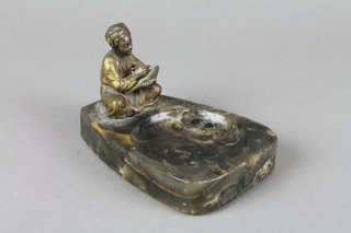 An Austrian Art Deco bronze and marble ashtray in the form of a seated scribe 4"