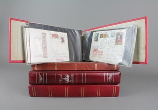An album of first day covers, a brown stock book of World stamps, an album - The Life and Times of Queen Elizabeth The Queen Mother and 1 other stock book of World stamps