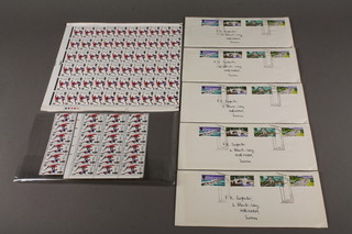 A sheet of 1966 England World Cup winning stamps and 5 first day covers of bridges 1968