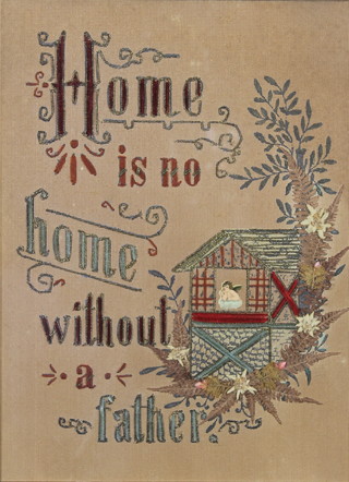 A pair of Victorian wool work sampler panels - "Home is no home without father" and "Home is no home without mother" 15" x 11" 