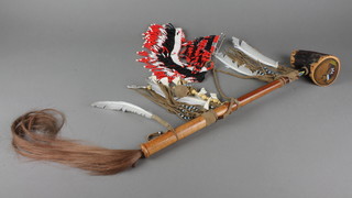3 sections of native American Indian bead work together with a reproduction "Voodoo" staff 