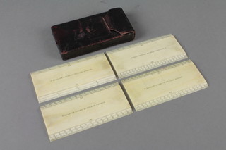 W Elliott & Sons, 56 Strand London, 4 calibrated ivory rules, the reverse marked William Taylor contained in a leather case