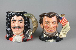 2 Royal Doulton character jugs - Abraham Lincoln D6936 7" and Captain Hook D6947 7" 