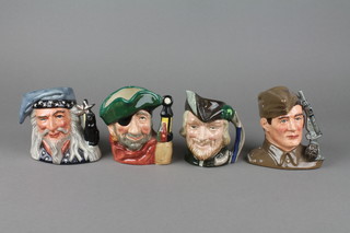 4 Royal Doulton character jugs - The Wizard D6909 4", Home Guard D6886 4", Robin Hood D6534 4" and Smuggler D6194 4" 