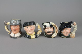 4 Royal Doulton character jugs - The Trapper D6612 4", Tam O'Shanter D6626 4", Purley King D6844 4" and Oliver Cromwell D6986 4" 