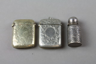 An Edwardian silver miniature scent bottle 1 1/2" Birmingham 1900 and 2 plated vestas