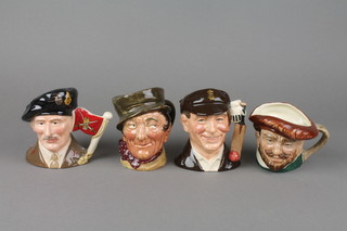4 Royal Doulton character jugs - Viscount Montgomery of Alamein D6850 4", Sam Weller 4", Drake 4" and Jack Hobbs D7131 4"  