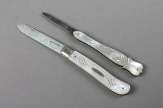 A silver and mother of pearl fruit knife, Birmingham 1913 and 1 other 