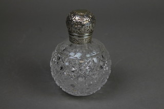 A Victorian silver mounted globular toilet bottle, London 1893 5 1/2" 