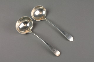 2 silver ladles, London 1799 and Sheffield 1906, approx 128 grams