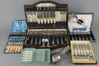 6 cased sets of plated cutlery and a quantity of loose cutlery