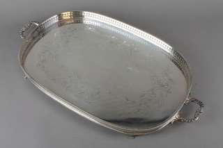 A silver plated galleried 2 handled tray 22" 