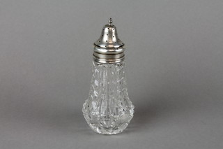 A cut glass silver mounted sugar shaker, London 1915