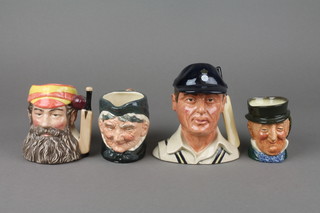 4 Royal Doulton character jugs - Mr Micawber 3", The Hampshire Cricketer D6739 4", Granny D6384 4" and W G Grace D6845 4" 