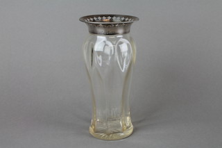 A tapered glass vase with pierced silver collar, Sheffield 1912