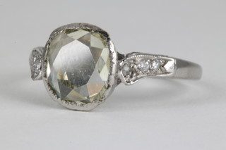 A white gold mine cut single stone diamond ring, the centre stone approx. 1.0ct with diamond shoulders, size K 1/2 together with an EDR certificate 