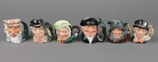 6 Royal Doulton character jugs - Neptune D6555 2 1/2", Sarey Gamp D6045 3 1/2", The Walrus and Carpenter D6608 3 1/2", Rip Van Winkle D6517 3 1/2", Mad Hatter D6606 3 1/2" and Lobster Man D6652 3 1/2" 