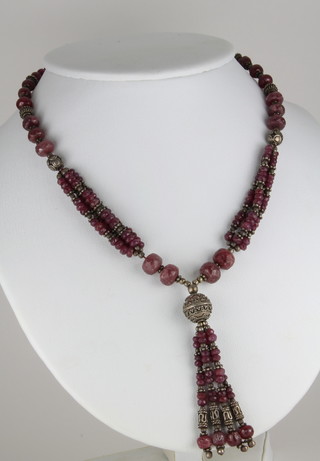 A Continental silver and ruby faceted bead necklace