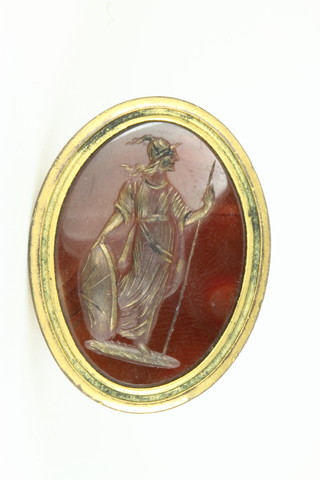 A 19th Century gilt intaglio seal carved a figure of a warrior 