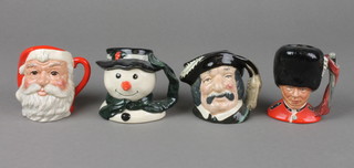 4 Royal Doulton character jugs - Santa Claus D6076 2 1/2", Snowman D6972 2 1/2", Sancho Panca D6518 2 1/2" and The Guardsman D6773 2 1/2" 